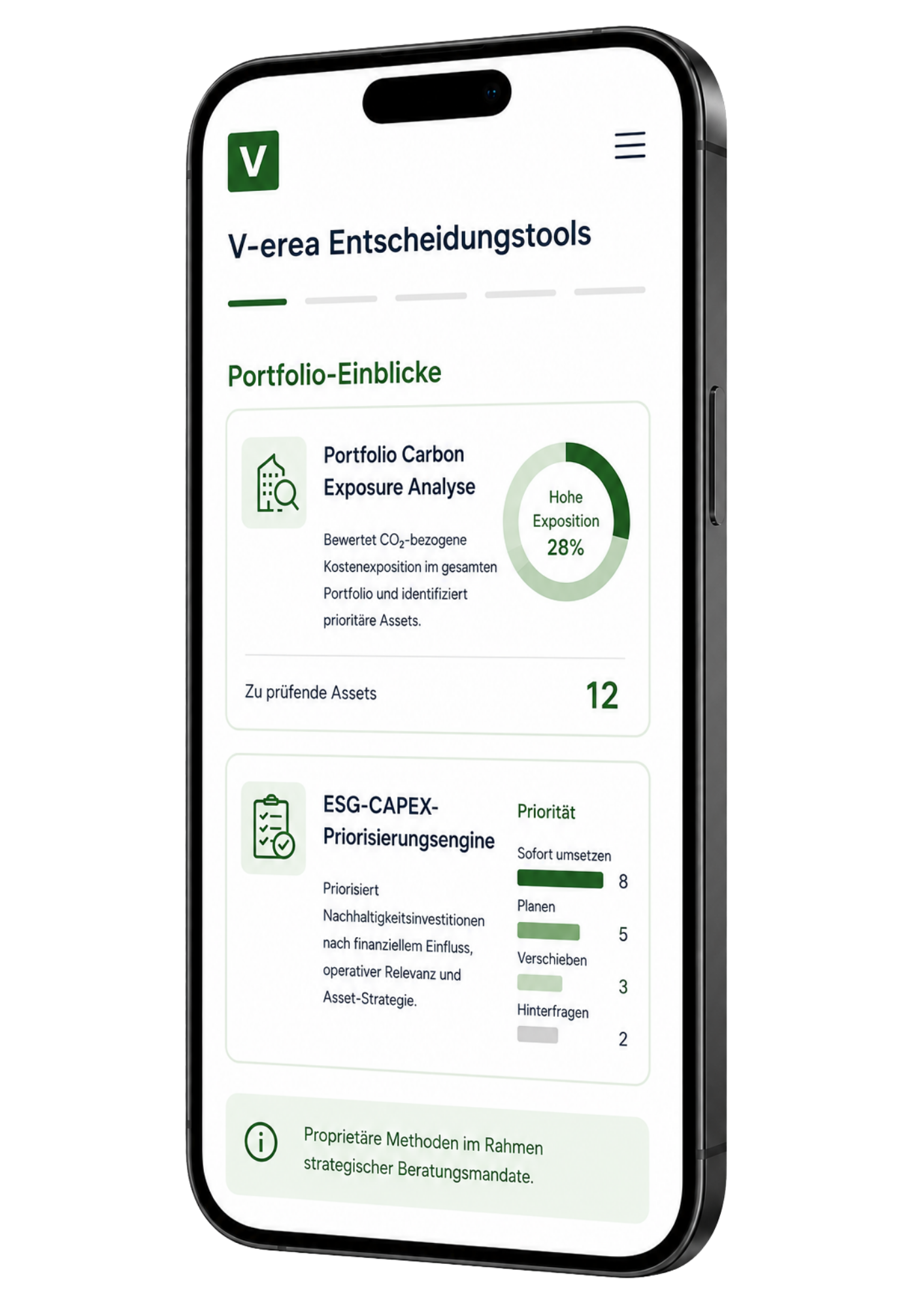 V-erea proprietäre Entscheidungshilfen auf einer mobilen Benutzeroberfläche