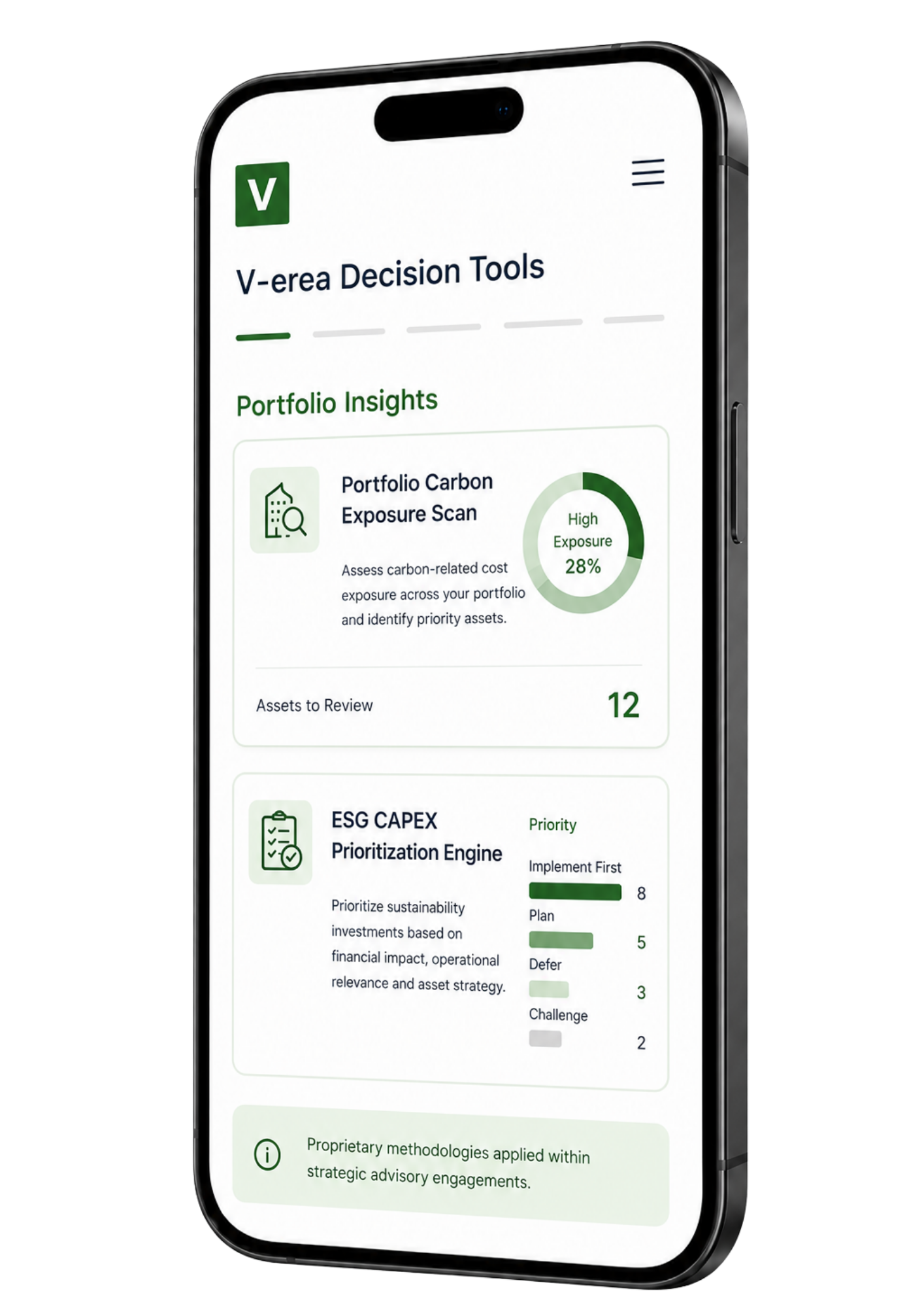 V-erea proprietary decision support solutions mobile interface